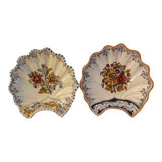 Vintage Large Mediterranean Floral Clam Shell Hanging Bowls, a Pair For Sale