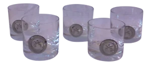 1960s Rosenthal Pirate Pistols Rose Old Fashioned Glasses- Set of 5