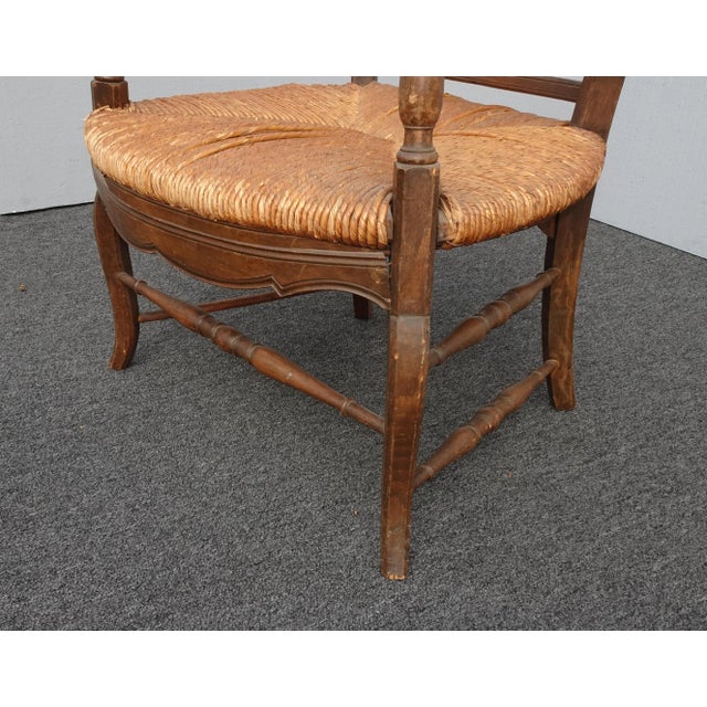 Brown Vintage French Country Low Profile Brown Rush Accent Chair For Sale - Image 8 of 13