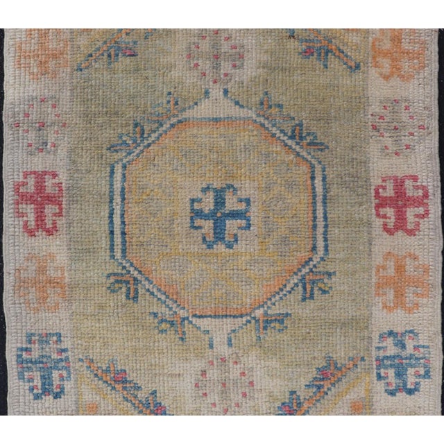 Traditional Reproduction Turkish Oushak Rug With Vibrant Multicolor Motifs For Sale - Image 3 of 8