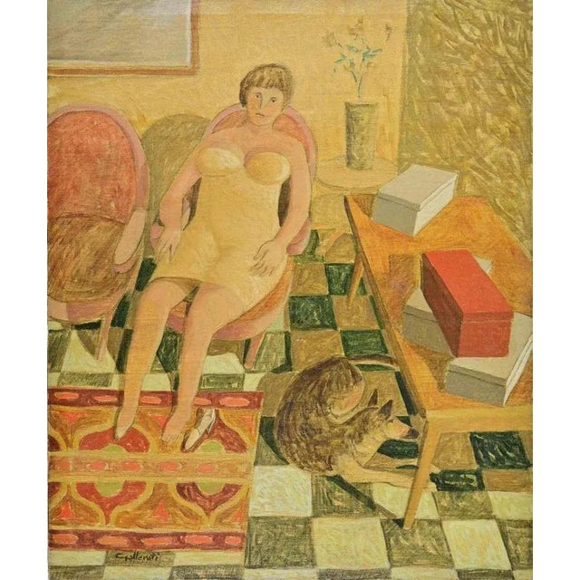 Alberto Gallerati, Resting with Dylan, Oil on Canvas, 1970s For Sale - Image 4 of 4