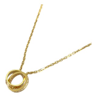 Cartier Baby Love Pave Diamond Interlocked Bands Necklace in 18k Yellow Gold For Sale