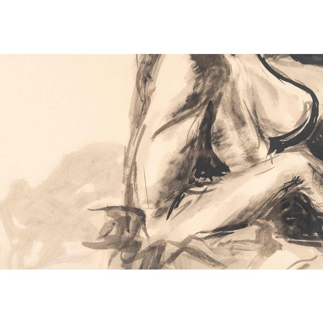 Framed drawing, ink wash depicting a Baoulé woman by Evelyne Luez. Drawing, framed ink wash, 20th century, by Evelyne...