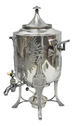Antique Victorian Silver Plated Floral Engraved Coffee Samovar by Lucius Hart