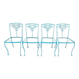 Vintage Woodard Orleans Pattern Wrought Iron Garden Patio Dining Chairs Set of 4 For Sale