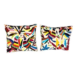 Early 21st Century Otomi Hand Embroidery Pillows - a Pair For Sale