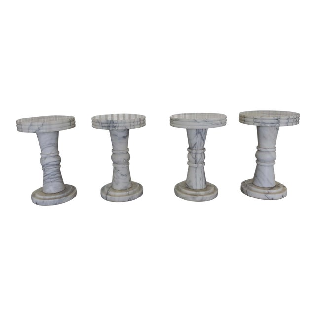 1960s Vintage Italian Carrera Marble Garden Stools- Set of 4 For Sale