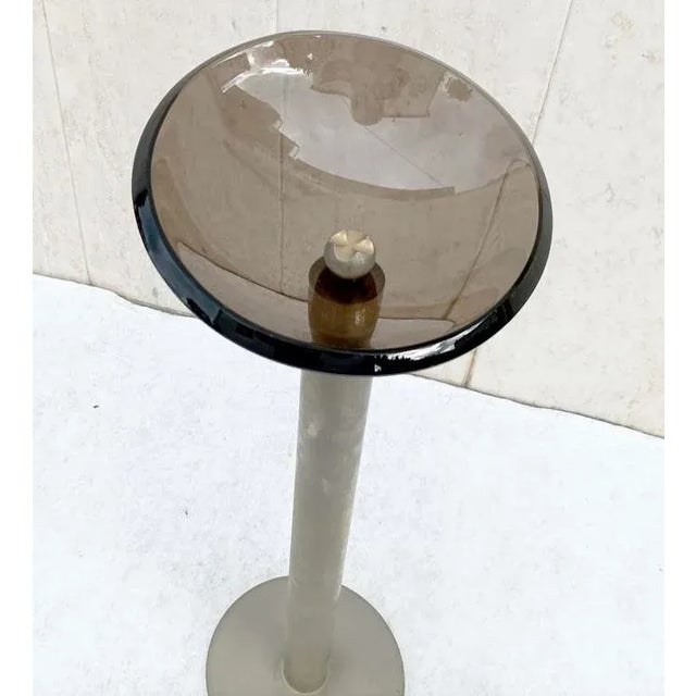 Pietro Chiesa Floor Standing Glass Ashtray With Steel Base by Fontana Arte. Italy 1970s For Sale - Image 4 of 4