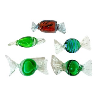 Set 5 Vintage Large Size Murano Style Glass Candies For Sale