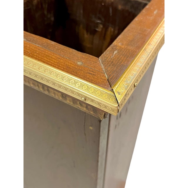 Antique Empire Style English Wooden Stick & Umbrella Stand With Brass Trim For Sale - Image 16 of 18