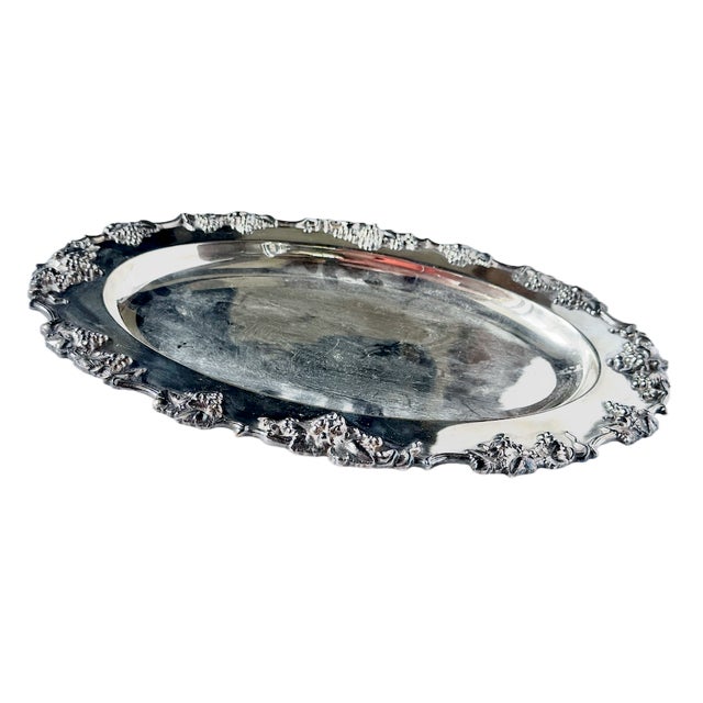 Traditional Vintage Silverplate Grape & Vine Serving Platter For Sale - Image 3 of 7