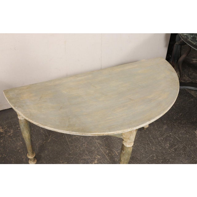 Wood Swedish Antique Painted Demi-Lune Tables - A Pair For Sale - Image 7 of 13
