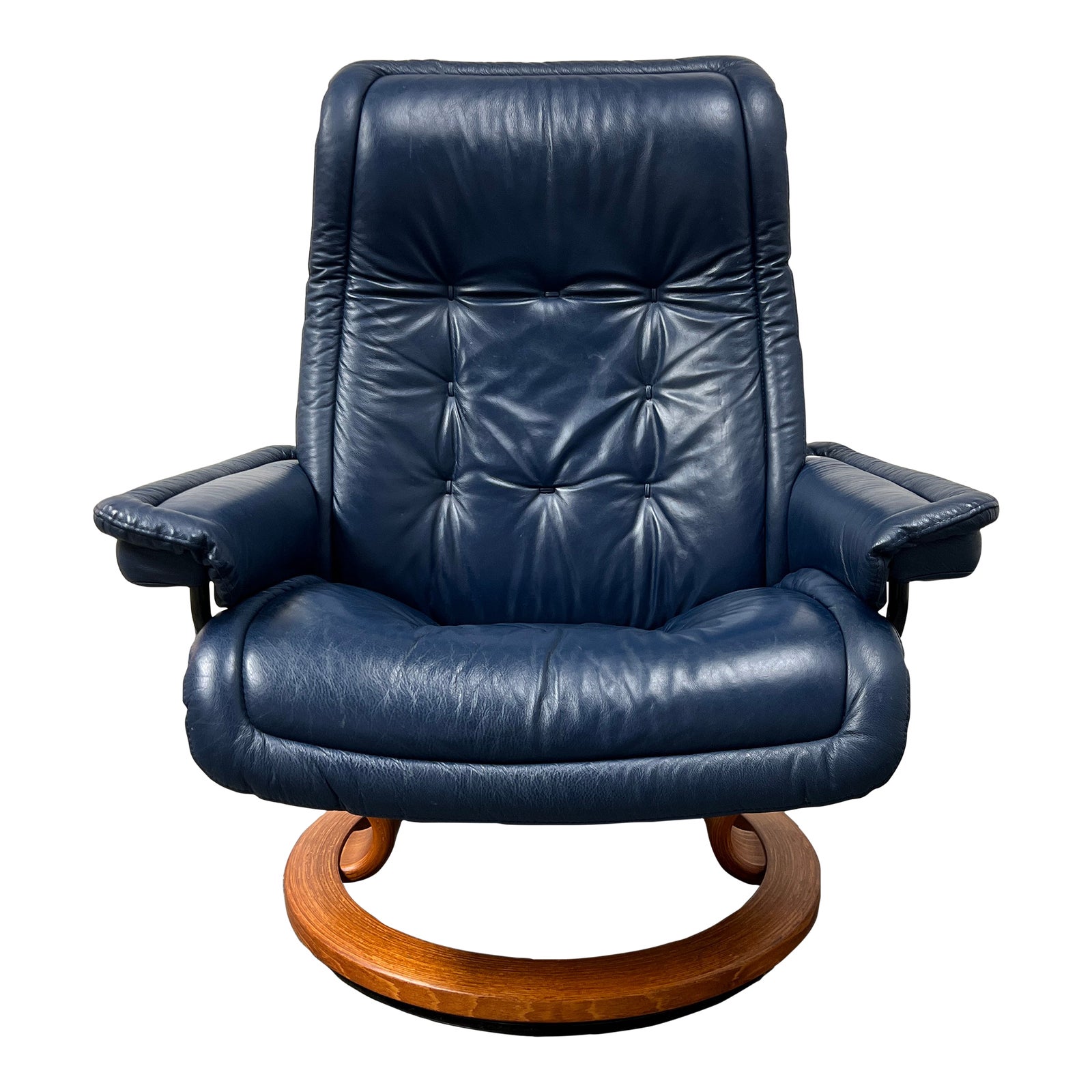 Vintage Ekornes Swivel Stressless Navy Blue Recliner Chairish