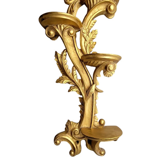 Rococo Large Vintage Italian Carved Giltwood Rococo 5-Tier Wall Display Shelf, 44" For Sale - Image 3 of 8