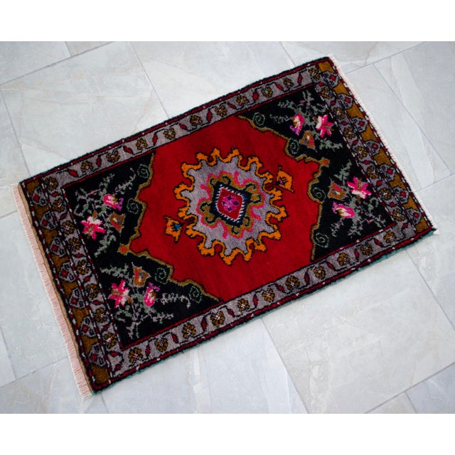1960s Hand Knotted Door Mat, Entryway Rug, Bath Mat, Kitchen Decor, Small Rug, Turkish Rug - 1'11" X 3' For Sale - Image 11 of 13