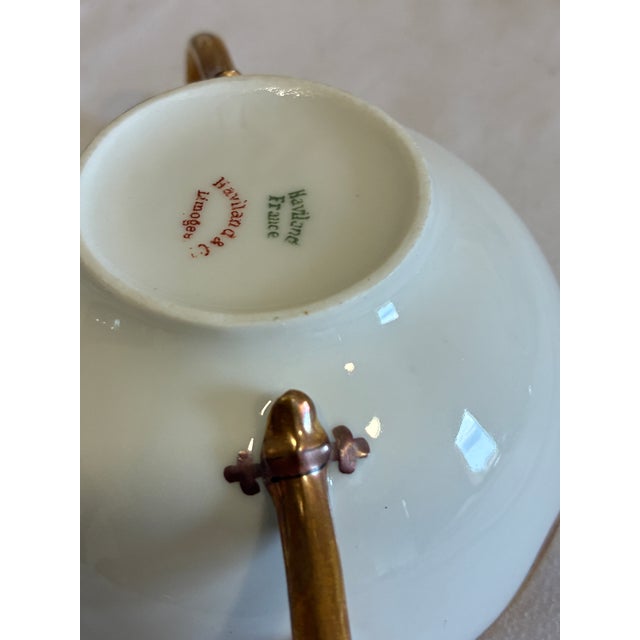Antique Haviland & Co. Limoges Gold Rim Bouillon Cups and Saucers, Set of 9 - 18 PCS For Sale - Image 12 of 13