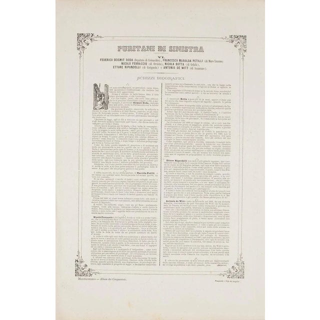 Puritani di sinistra is an original artwork realized by antonio manganaro, in 1872. Original lithograph, watercolored by...