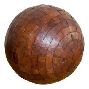 Vintage Large Basket Weave Leather Clad Wood Decorative Ball Sphere Orb