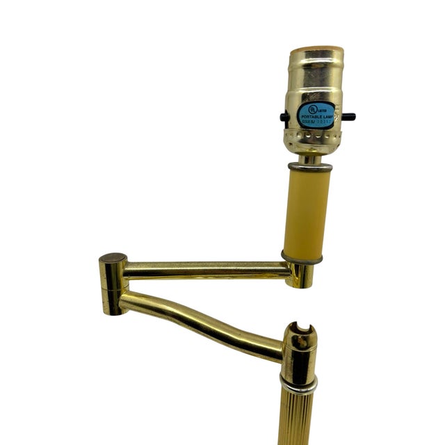 Vintage Small Table Top Brass Swing Arm Lamp For Sale - Image 9 of 11