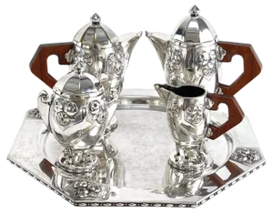 Art Deco Coffee Tea Set in Silver Plated from Ramelpa, 1920s, Set of 5