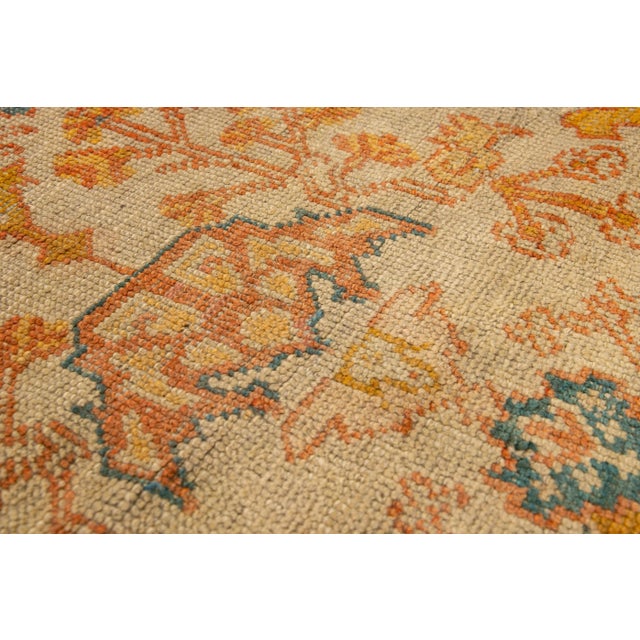 Orange Antique Turkish Oushak Handmade Orange Floral Motif Wool Rug For Sale - Image 8 of 10