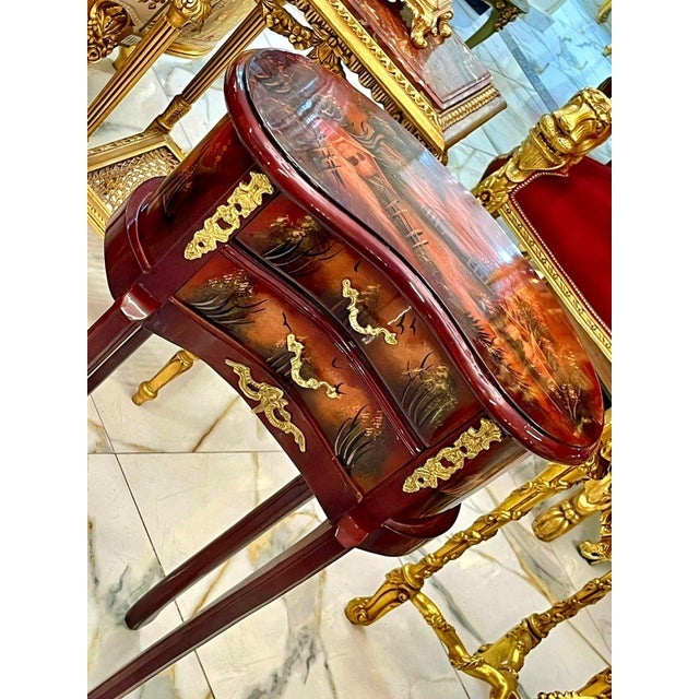 2020s French Louis XV Accent Table With Hand-Painted Drawers & Gilded Brass Details For Sale - Image 5 of 5