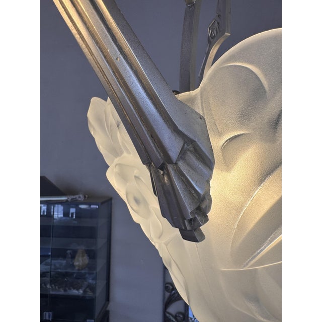 Art Deco Chandelier with Three Tulips and Shell by Degué For Sale - Image 16 of 18
