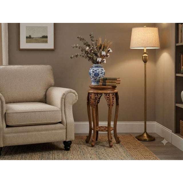 Oriental Vintage Style Light Brown Wood Plant Stand Pedestal Table For Sale In San Francisco - Image 6 of 8