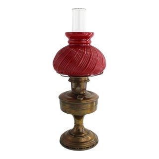 Vintage Aladdin Model 12 Electrified Oil Table Lamp With Swirled Glass Shade, Mantle For Sale