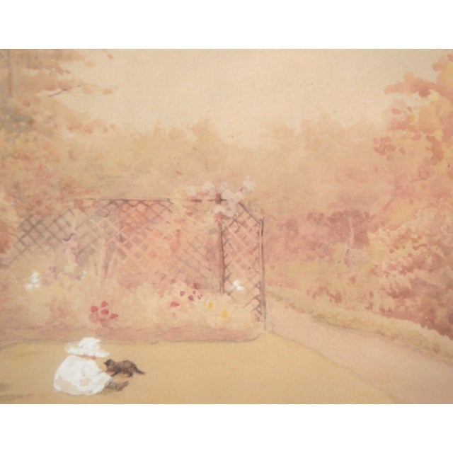 Mid 20th Century Playing in the Garden With a Cat - Landscape For Sale - Image 5 of 6