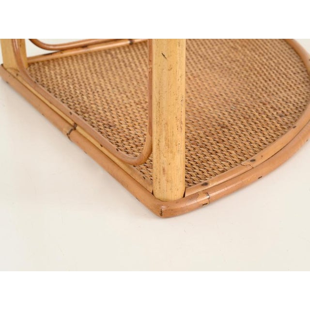 French Riviera Two-Tier Wall Shelf in Curved Bamboo and Wicker, 1970s For Sale - Image 10 of 12