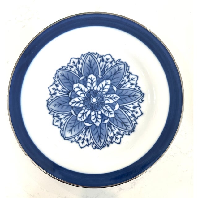 Bombay Asian Garden Floral Rosette Desert Plates Set Of 6 different beautiful blue and white center floral rosette design...