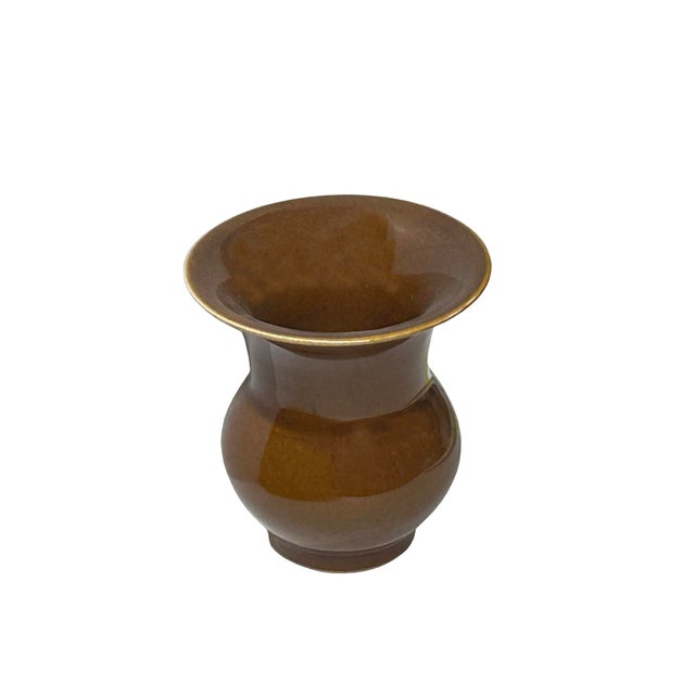 Chinese 4.5" Chinese Clay Ceramic Coffee Brown Bulbous Shape Vessel Small Vase For Sale - Image 3 of 8