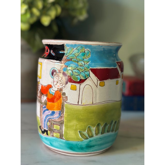 Giovanni Desimone MCM Giovanni DeSimone for Vietri "Osteria" Hand-Painted Ceramic Vase/ Cachepot For Sale - Image 4 of 9