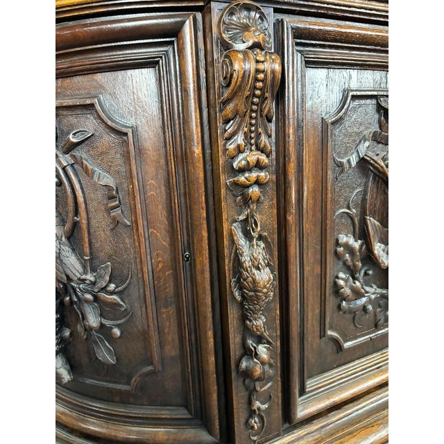 Wood Henri II Style Hunting Buffet in Carved Oak with Twisted Columns For Sale - Image 7 of 9