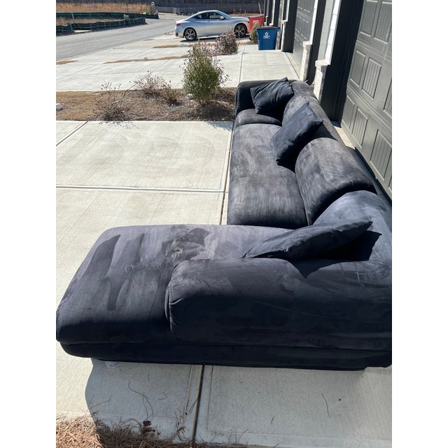 2010s Black Suede L Shape Sectional For Sale - Image 5 of 5