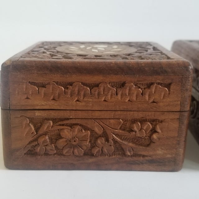 1970s Vintage India Carved Wood Trinket Box Or Jewelry Box Set Of 2 Chairish