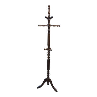 1970s Tall Vintage Hand Carved Wooden Coat Rack For Sale