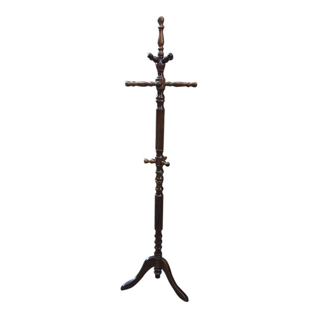 1970s Tall Vintage Hand Carved Wooden Coat Rack For Sale
