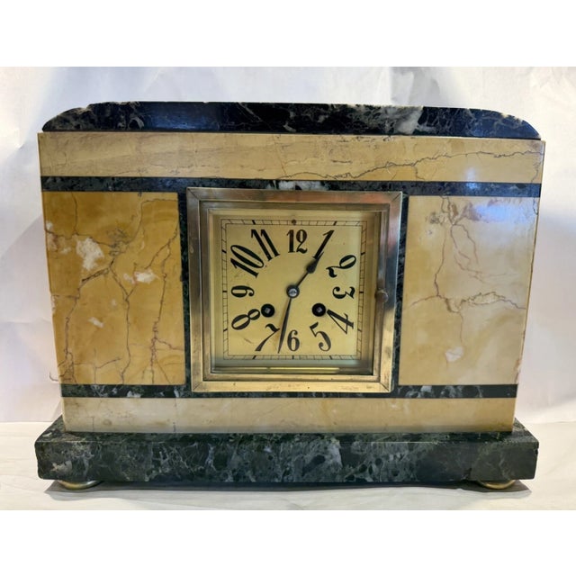 Antique French Art Deco Marble Stone Mantel Clock For Sale In Los Angeles - Image 6 of 16