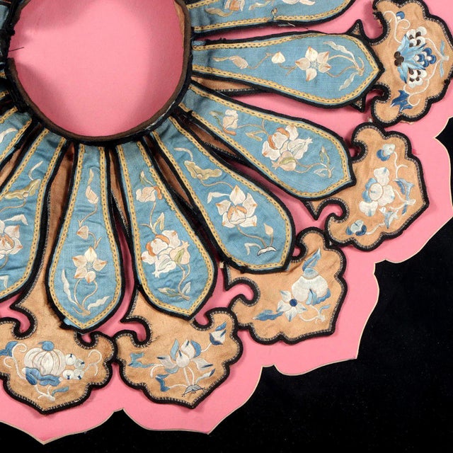 Wood Framed Antique Chinese Embroidered Silk Collar Qing Dynasty Textile Art For Sale - Image 7 of 12