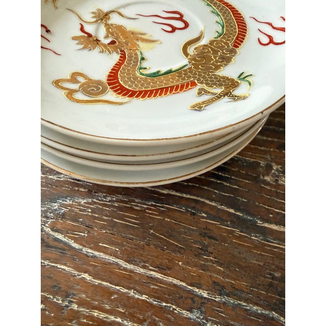 Red Vintage Japanese Dragonware Moriage Saucers – Set of 4 For Sale - Image 8 of 11