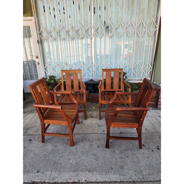 Wood 1980's Teak Patio Chairs - Set of 4 For Sale - Image 7 of 12
