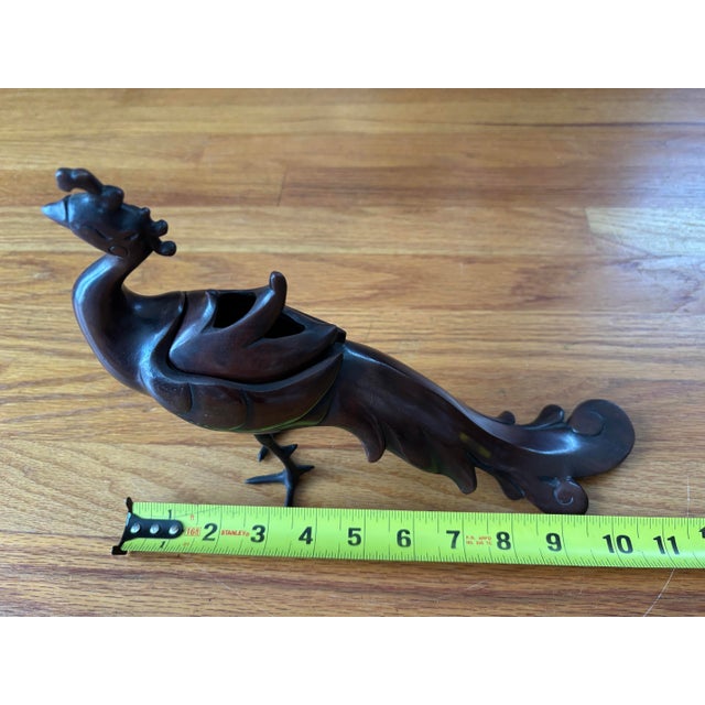 Metal Vintage Japanese Patinated Bronze Peacock Incense Burner For Sale - Image 7 of 11