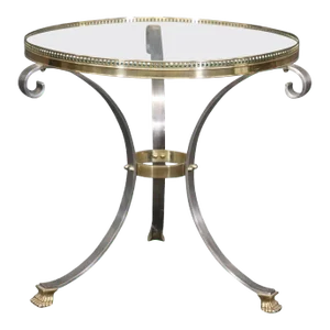 Single Brass and Steel Glass Top Guerdion or End Table Maison Jansen Style
