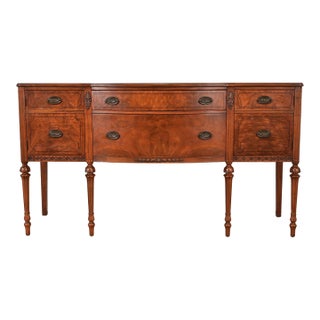 Baker Furniture Style French Regency Louis XVI Burled Walnut Sideboard Buffet, Circa 1940s For Sale