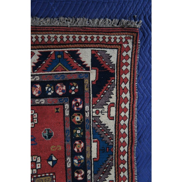 Semi Antique Hand Knotted Tribal Geometric Medallion Wool Area Rug 7' X 9' For Sale - Image 4 of 16