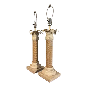 Vintage Coastal Stone and Pencil Reed Table Lamps, a Pair