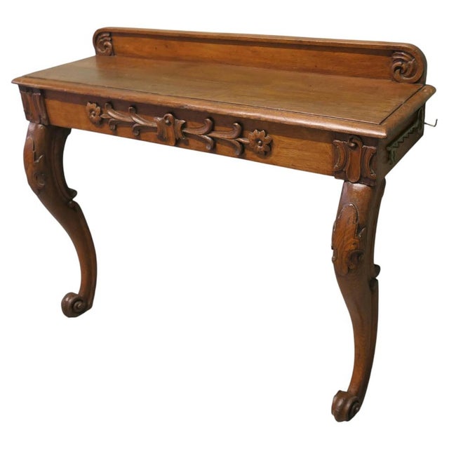 Wood Carved Oak Console Table For Sale - Image 7 of 7