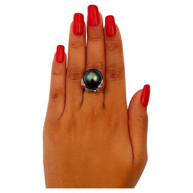 Baroque Bochic “Orient” Vintage South Sea Pearl & Yellow Sapphires Ring Set 18K Gold & S For Sale - Image 3 of 8